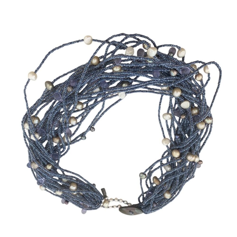 Vintage Tanner Chucnky multistrand necklace with freshwater pearls blue Iconic - Picture 16 of 16